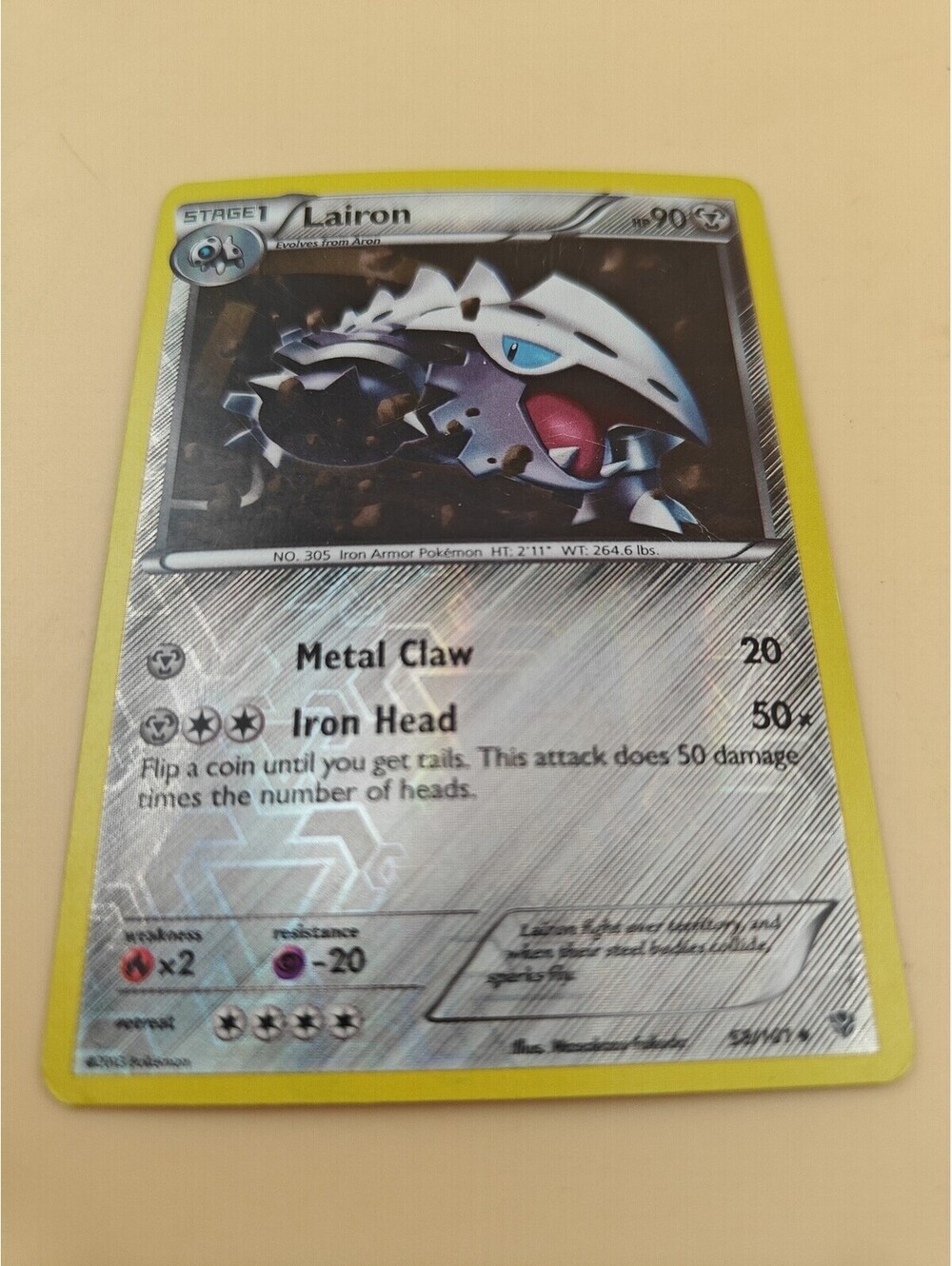 Pokemon Lairon 58/101 Reverse Holo Plasma Blast Uncommon MP TCG Card